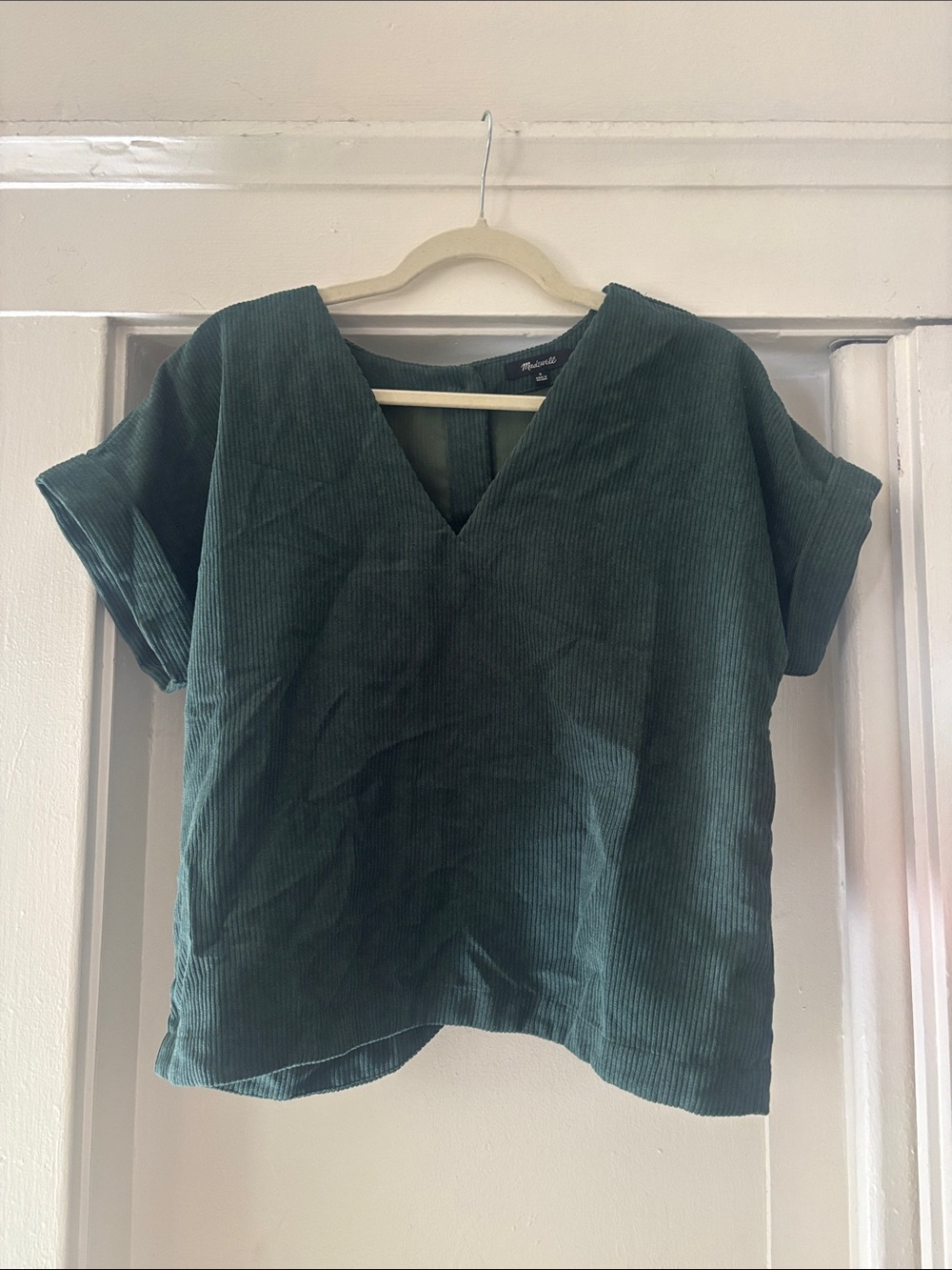 Madewell Deep Green Corduroy V-Neck Boxy Top